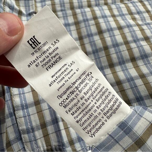 Atlas for Men Cream‎ & Blue Check Striped Button Down Shirt Sz 3XL NEW - Picture 6 of 9